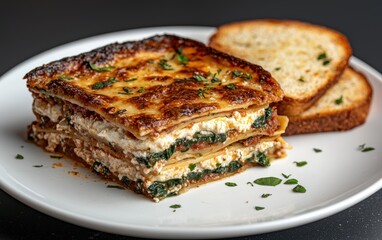 Delicious homemade lasagna with spinach and ricotta cheese.