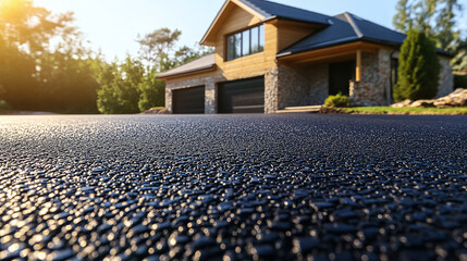 Freshly paved residential driveway