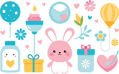 Adorable Baby Themed Vector Clipart in Pastel Colors – Perfect for Baby Showers, Crafts, and Printable Designs