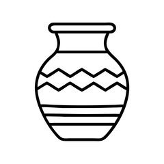 Outline drawing of a decorative ceramic vase with zigzags and stripes for design projects