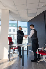 Two Caucasian men shaking hands. Interview or business meeting. 