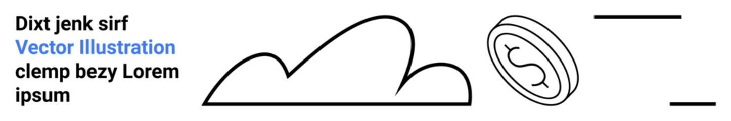 Cloud, coin, and minimal lines symbolize digital storage, economy, and minimalism. Ideal for cloud computing, economy, finance, connectivity technology innovation and simple landing page