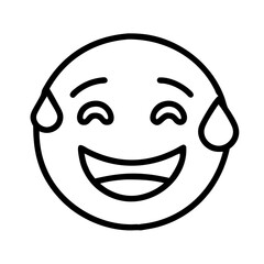 Laughing crying emoji vector illustration, funny face with tears of joy, outline drawing design