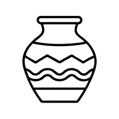 Outline drawing of decorative vase pot with geometric patterns for graphic design projects
