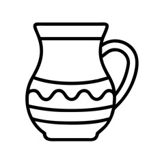 Vector art of vintage ceramic pitcher with handle outline drawing for kitchenware design element