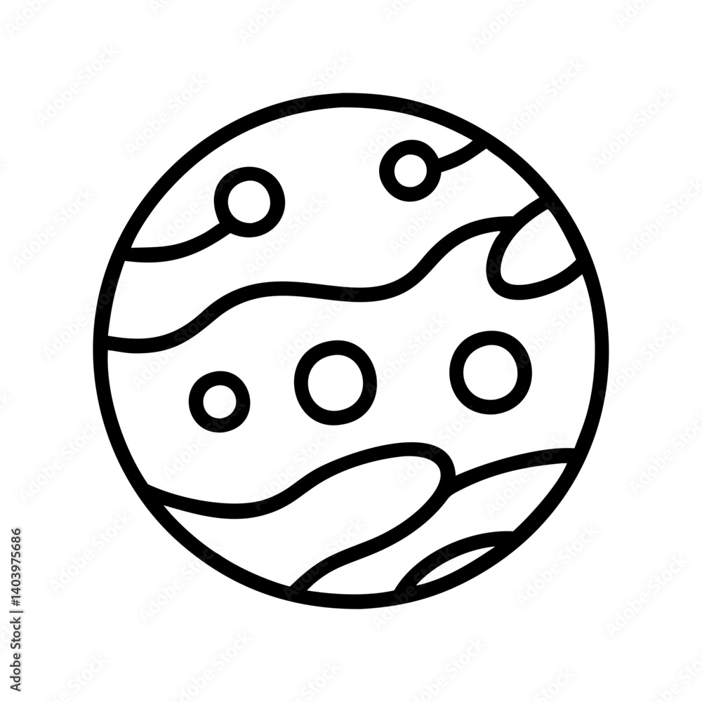 Poster planet vector icon illustration of space planet with moons and surface markings line art style