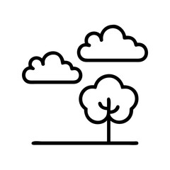 Vector illustration of tree and clouds in outline style nature landscape drawing design element