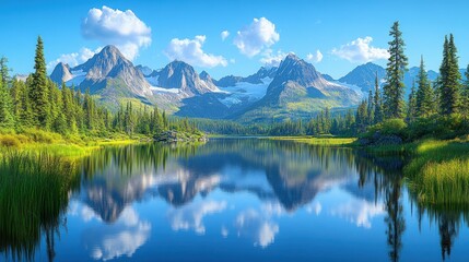 Fototapeta premium Serene mountain lake reflecting a vibrant sky