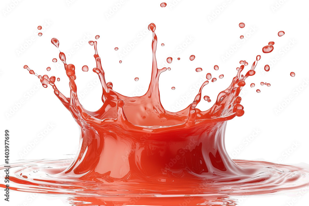 Poster dynamic red liquid splash frozen in time showcasing fluid dynamics and vibrant color against a stark