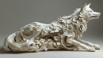 Floral Wolf Sculpture: A Masterpiece of Intricate Carving
