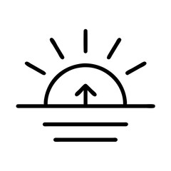 Sunrise sunset vector graphic illustration sun rising over water with arrow pointing up icon