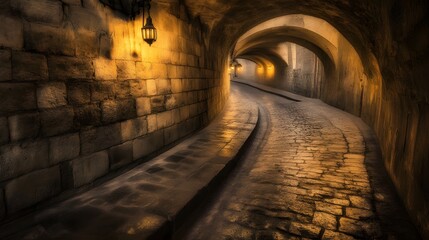 Mysterious Stone Archway Alleyway at Night