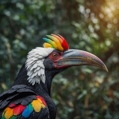 Obraz premium A surreal hornbill with rainbow-colored feathers.