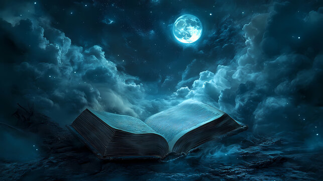 Mysterious hexer casts ominous curse under ethereal moonlit skies. Eldritch Grimoire. Illustration