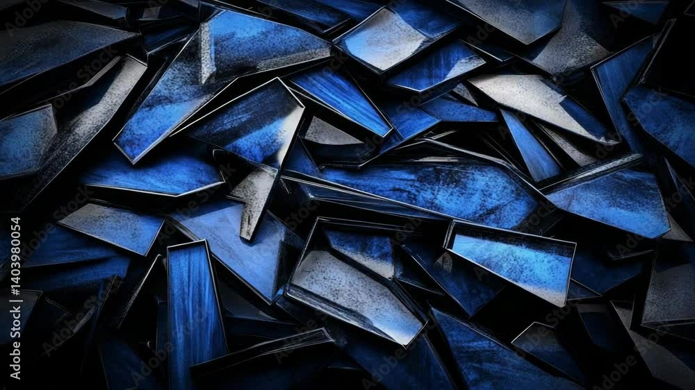 Poster abstract array of blue and silver geometric shards, dark, modern mosaic, elegant background texture 