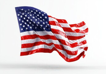Obraz premium A vibrant American flag waving against a white background.
