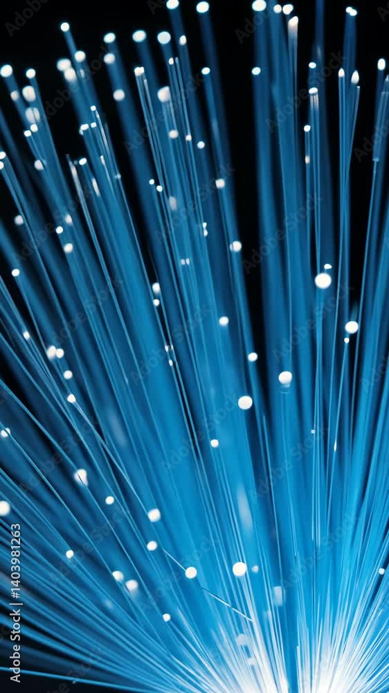 Aufkleber glowing blue optical fibers creating abstract network, internet technology concept with light partic