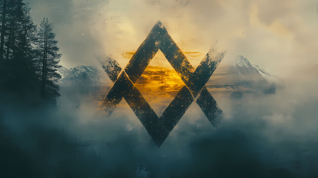 Ancient norse othala rune: a double exposure photo merging heritage, wisdom, and spiritual inheritance. Ancestral Runes. Illustration