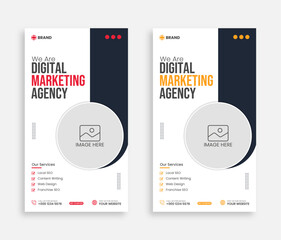 set of digital marketing Banner Social Media post template. Vertical marketing agency social media instagram stories template. 