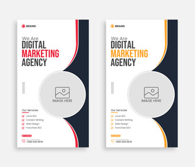 set of digital marketing Banner Social Media post template. Vertical marketing agency social media instagram stories template. 