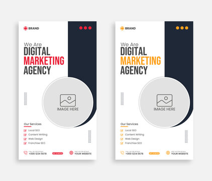 set of digital marketing Banner Social Media post template. Vertical marketing agency social media instagram stories template. 