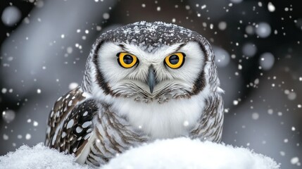 Fototapeta premium Snowy owl in winter snowfall