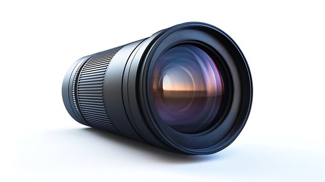 Fototapeta A DSLR camera lens, isolated on white background