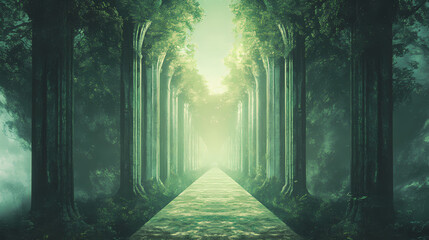 Naklejka premium Symmetrical landscape at warp entrance to alternate dimension. Enchanted Warp. Illustration