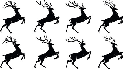 Reindeer Silhouette Vector Set – Wildlife and Christmas Deer Clipart Collection.eps