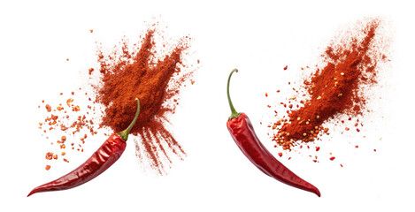 Red Pepper with chili powder explosion on a transparent background png food design