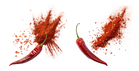 Red Pepper with chili powder explosion on a transparent background png food design