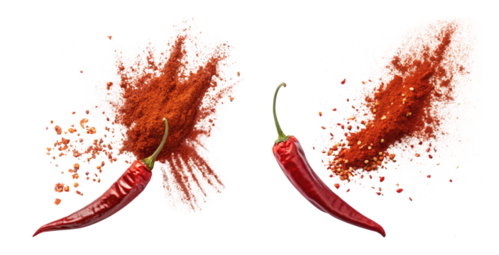 Red Pepper with chili powder explosion on a transparent background png food design