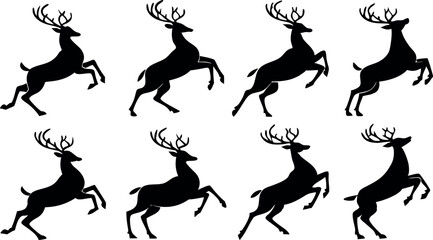 Reindeer Silhouette Vector Set – Wildlife and Christmas Deer Clipart Collection.eps