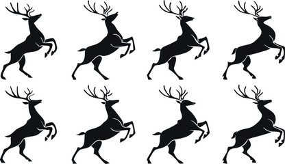 Reindeer Silhouette Vector Set &ndash; Wildlife and Christmas Deer Clipart Collection.eps