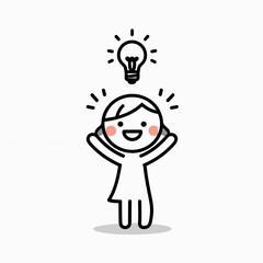 Obraz premium A cheerful young child with a big smile raises their hands in celebration as a light bulb shines brightly above their head, symbolizing a burst of creativity and inspiration.