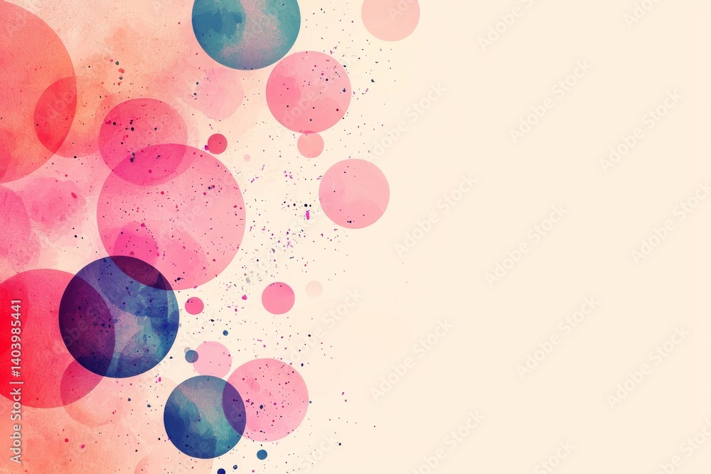 Poster watercolor circles pattern with splash effect in pink red and blue abstract background design