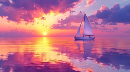 Sailboat at sunset on calm sea