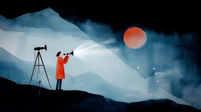 Researcher Observing Celestial Phenomenon with Megaphone