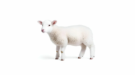 Obraz premium Adorable White Lamb on White Background