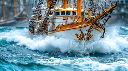 Sailing ship in turbulent sea