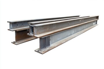 Steel i beams stacked together isolated on white background
