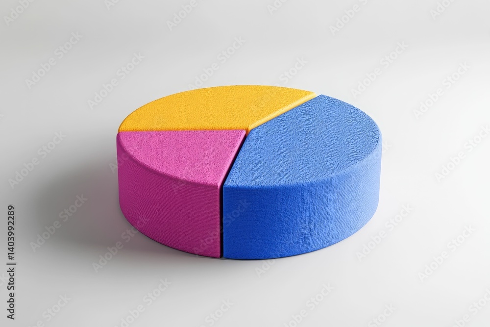 Poster analyzing colorful three-part pie chart for business presentations and infographics