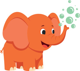 Fototapeta premium Playful orange elephant blowing bubbles in a cheerful, flat design vector illustration
