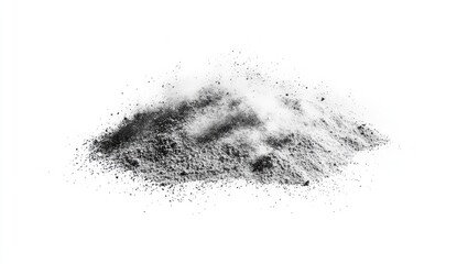Dark gray powder pile against white background