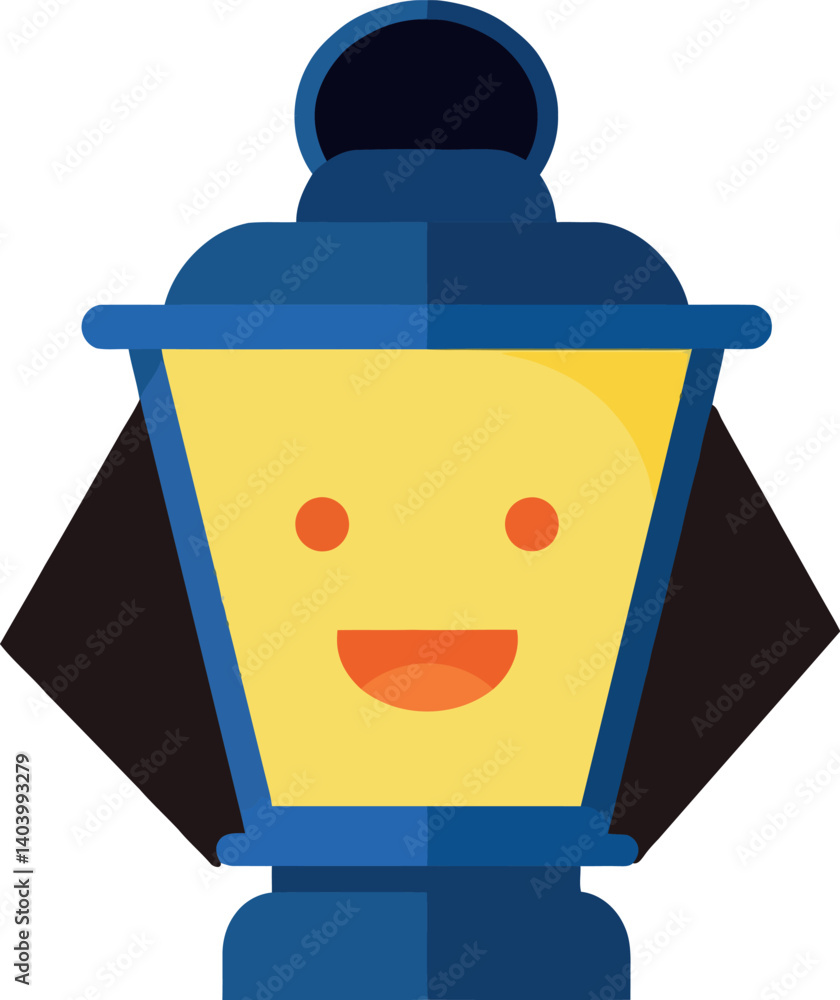 Poster happy lantern character in flat design style with cheerful expression in vector art