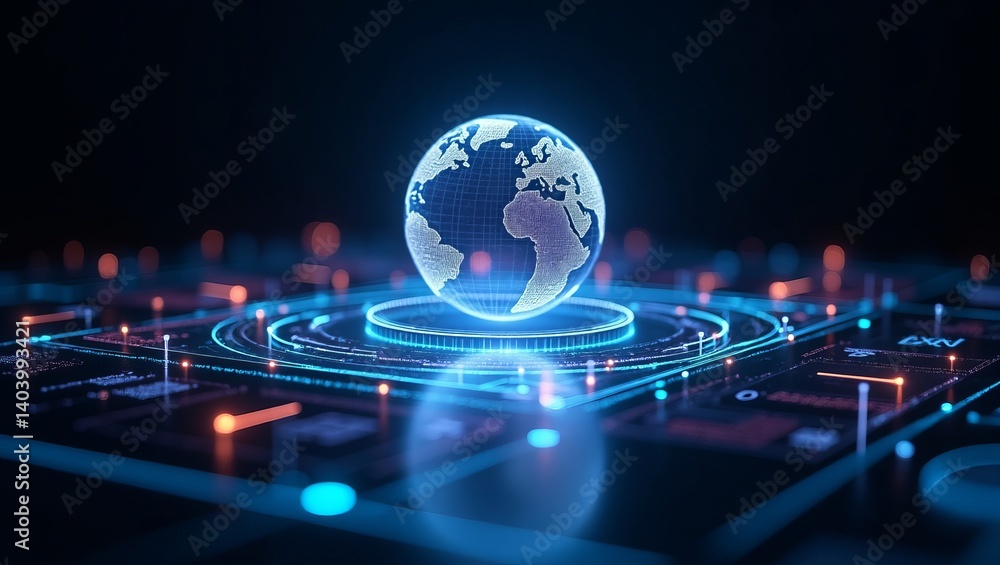 Poster global network digital world technology futuristic abstract background digital globe innovation data