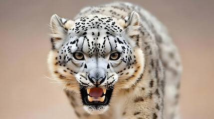 Aggressive Snow Leopard Portrait