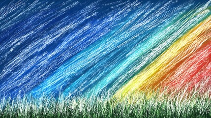 Vibrant Abstract Landscape with Colorful Streaks and Grass Texture