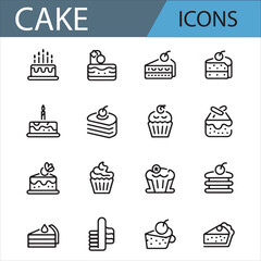 Clean Line Cake Icons for Desserts and Celebration Themes