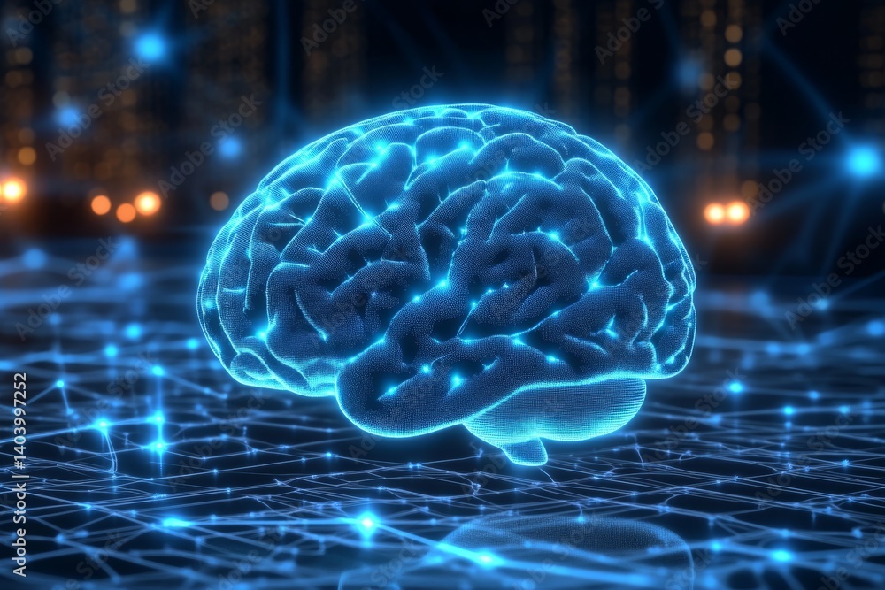 Poster explore the captivating blend of artificial intelligence and computation, illustrated by a digital b